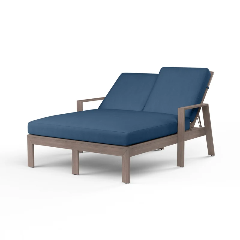 Sunset West - Laguna Double Chaise Lounge - Driftwood Finish - SW3501-99 Spectrum Indigo / 77.01" X 56.1" X 39.37"