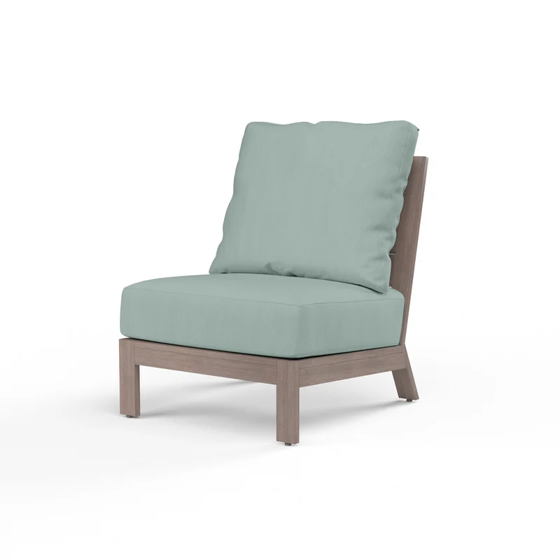 Sunset West - Laguna Armless Club - Sunbrella Fabric No Welt - Driftwood Finish - SW3501-AC Cast Mist / 35.63" X 26.06" X 35.63"