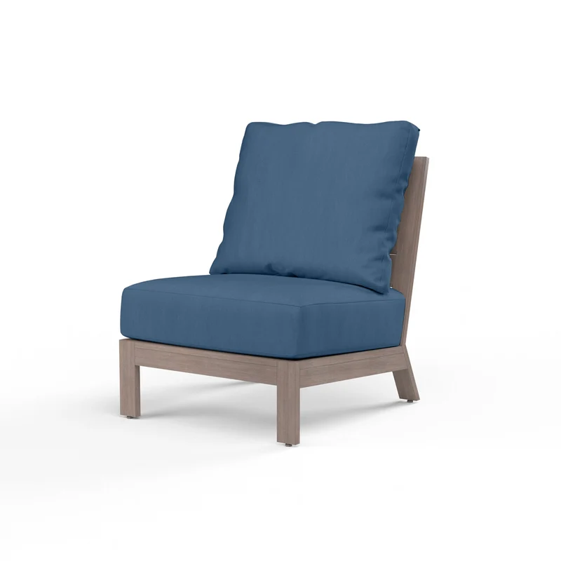 Sunset West - Laguna Armless Club - Sunbrella Fabric No Welt - Driftwood Finish - SW3501-AC Spectrum Indigo / 35.63" X 26.06" X 35.63"