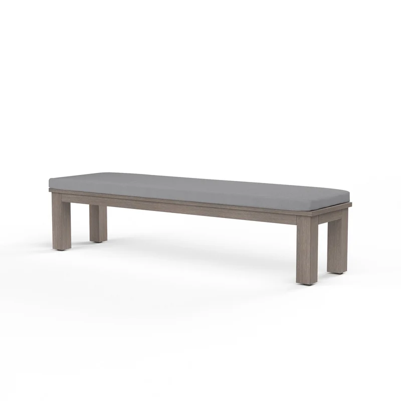 Sunset West - Laguna Dining Bench - Sunbrella Grade A Fabric No Welt - Driftwood Finish - SW3501-BNCH Canvas Granite / 72" X 17.9" X 16.6