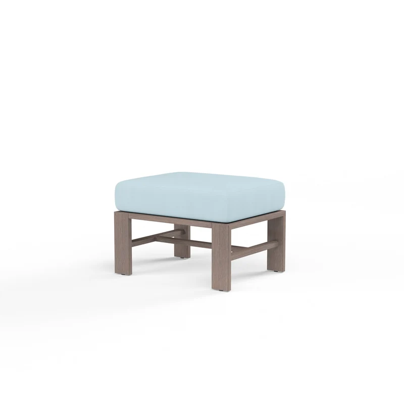 Sunset West - Laguna Ottoman w/ Sunbrella Fabric - Driftwood Finish - SW3501-OTT Canvas Skyline / 17.99" X 24.02" X 12.01"