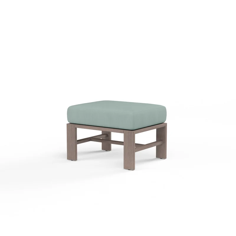 Sunset West - Laguna Ottoman w/ Sunbrella Fabric - Driftwood Finish - SW3501-OTT Cast Mist / 17.99" X 24.02" X 12.01"
