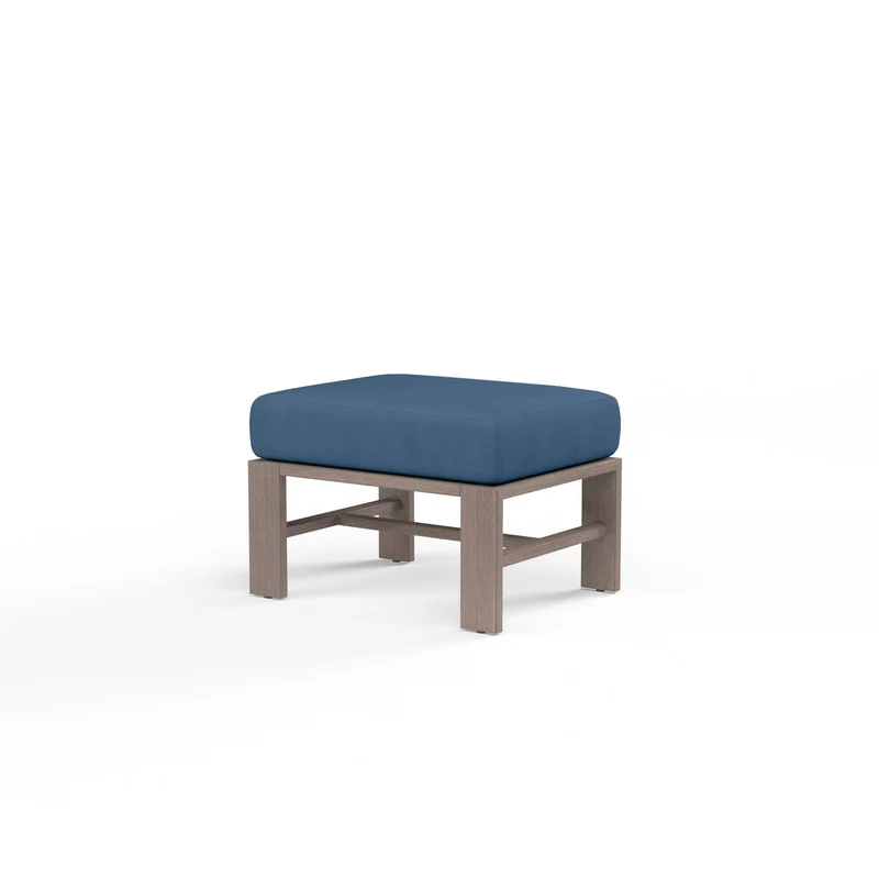 Sunset West - Laguna Ottoman w/ Sunbrella Fabric - Driftwood Finish - SW3501-OTT Spectrum Indigo / 17.99" X 24.02" X 12.01"