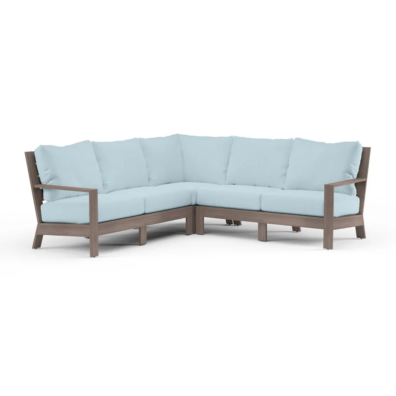 Sunset West - Laguna Sectional w/ Sunbrella Fabric - Driftwood Finish - SW3501-SEC Canvas Skyline / 89.27" X 89.27" X 35.63"