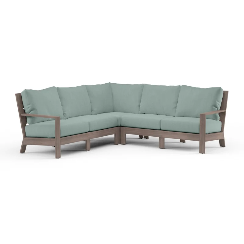 Sunset West - Laguna Sectional w/ Sunbrella Fabric - Driftwood Finish - SW3501-SEC Cast Mist / 89.27" X 89.27" X 35.63"