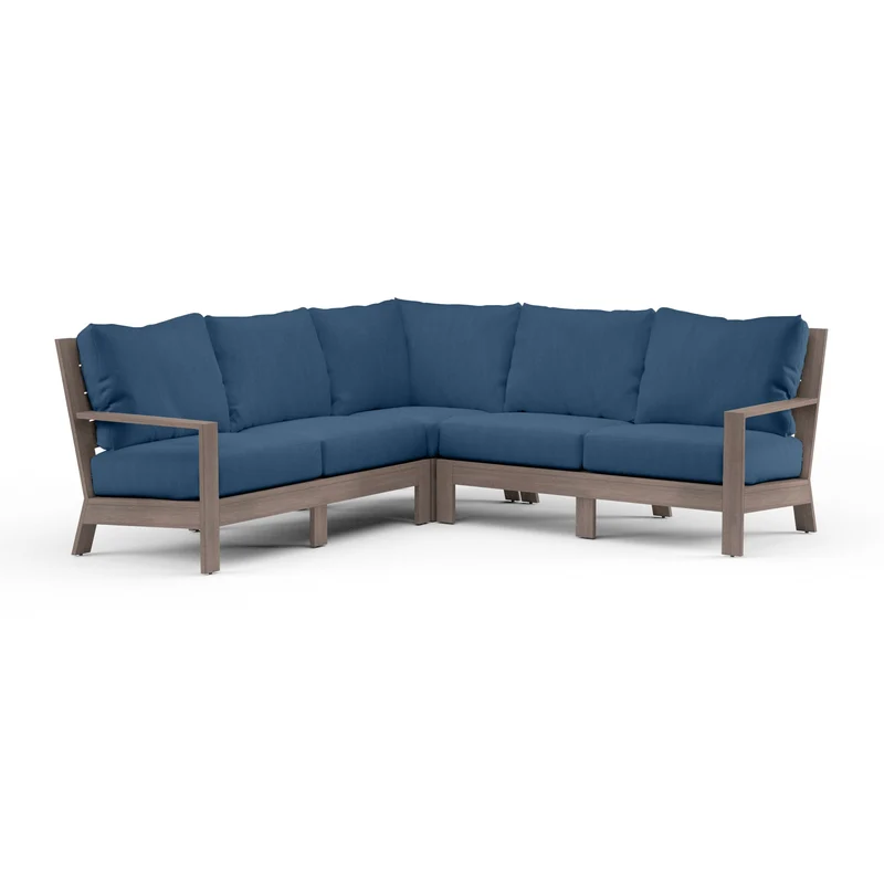 Sunset West - Laguna Sectional w/ Sunbrella Fabric - Driftwood Finish - SW3501-SEC Spectrum Indigo / 89.27" X 89.27" X 35.63"