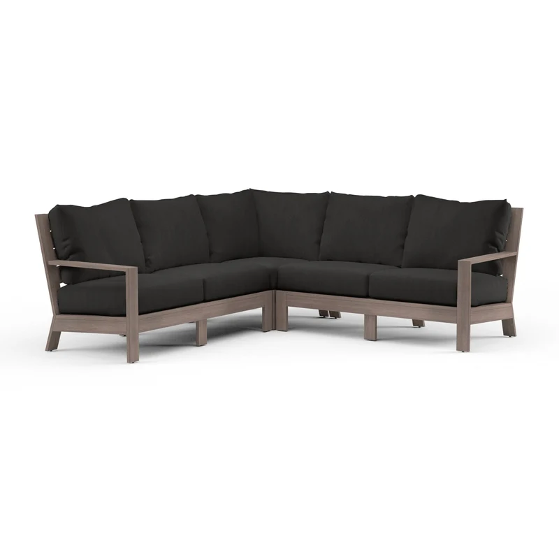 Sunset West - Laguna Sectional w/ Sunbrella Fabric - Driftwood Finish - SW3501-SEC Spectrum Carbon / 89.27" X 89.27" X 35.63"
