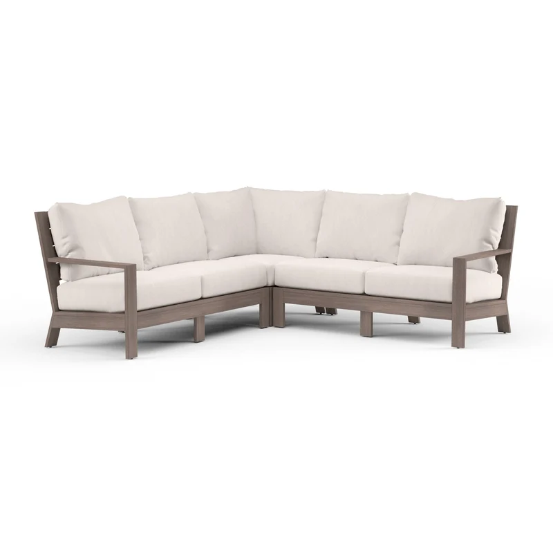 Sunset West - Laguna Sectional w/ Sunbrella Fabric - Driftwood Finish - SW3501-SEC Canvas Natural / 89.27" X 89.27" X 35.63"