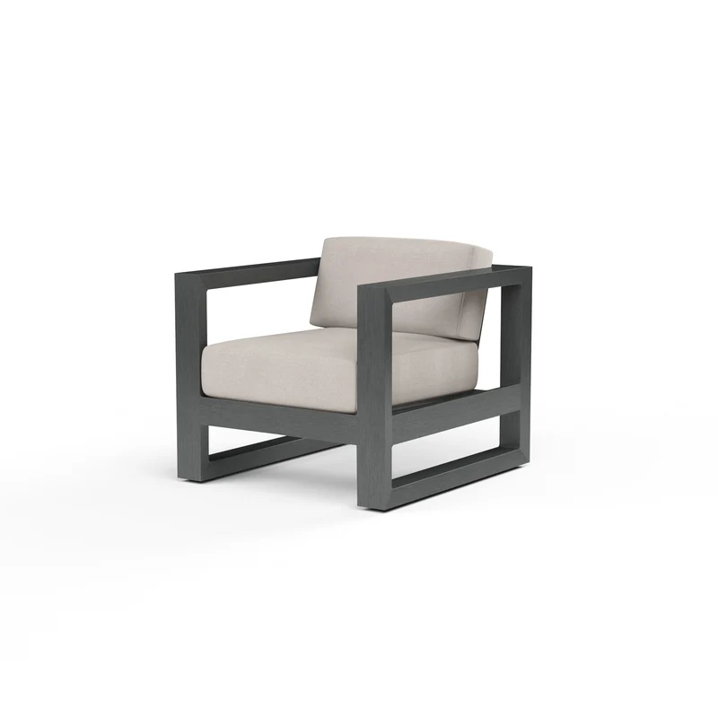 Sunset West - Redondo Club Chair - Sunbrella Fabric No Welt - Slate Finish - SW3801-21 Canvas Natural / 34.65" X 31.1" X 27.36"