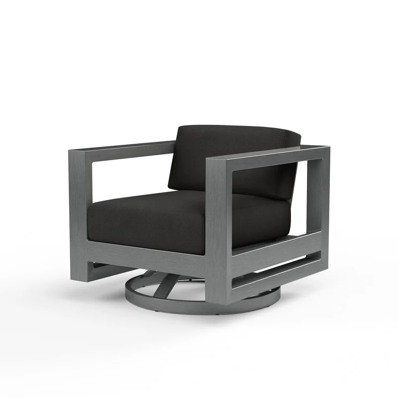 Sunset West - Redondo Swivel Club - Sunbrella Fabric No Welt - Slate Finish - SW3801-21S Spectrum Carbon / 34.65" X 31.1" X 27.36"