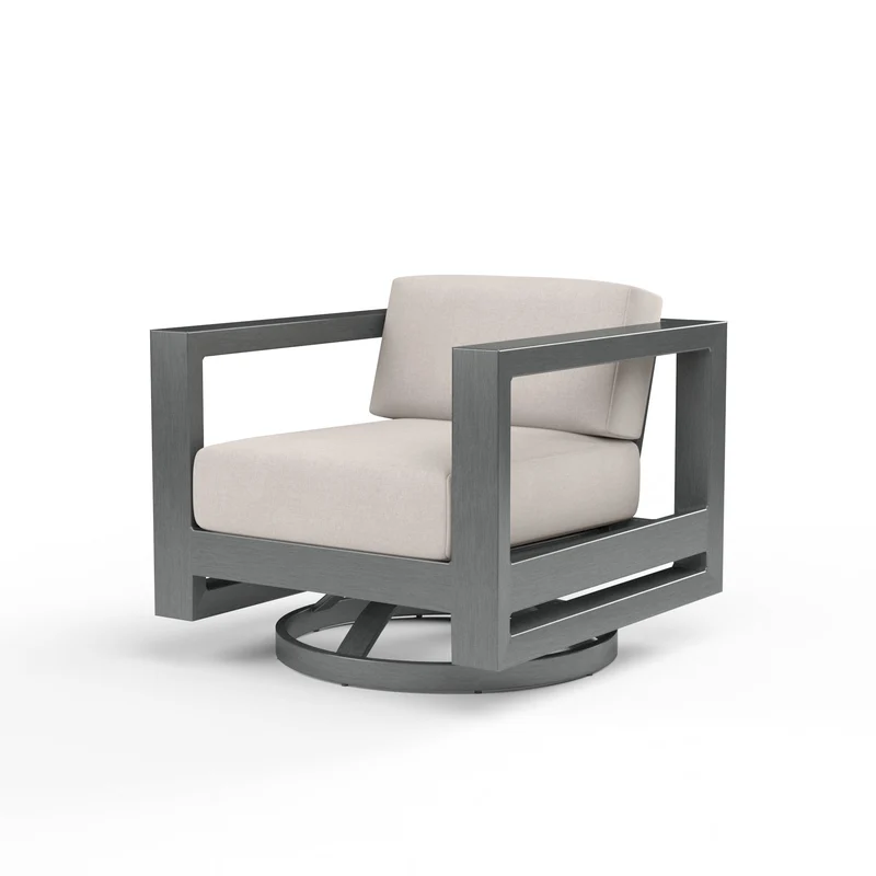Sunset West - Redondo Swivel Club - Sunbrella Fabric No Welt - Slate Finish - SW3801-21S Canvas Natural / 34.65" X 31.1" X 27.36"