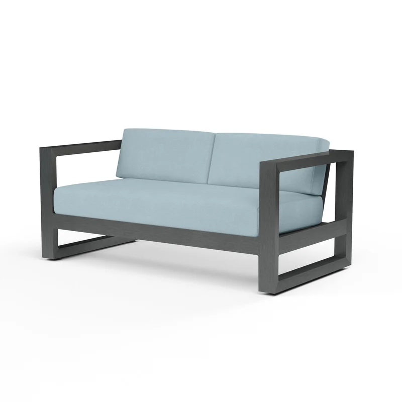 Sunset West - Redondo Loveseat w/ Sunbrella Fabric - Slate Finish - SW3801-22 Canvas Skyline / 34.65" X 64.96" X 27.36"
