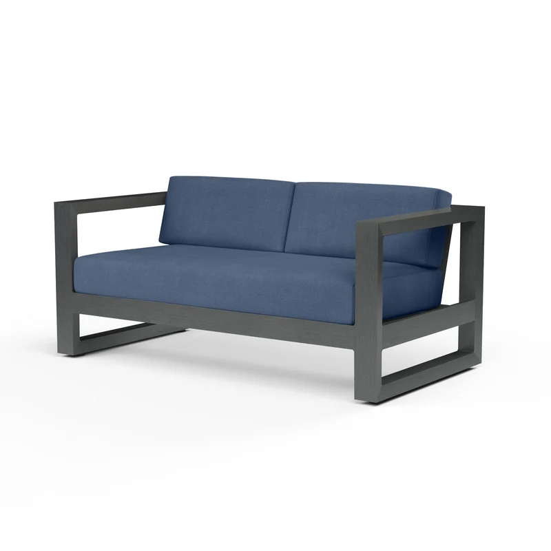 Sunset West - Redondo Loveseat w/ Sunbrella Fabric - Slate Finish - SW3801-22 Spectrum Indigo / 34.65" X 64.96" X 27.36"