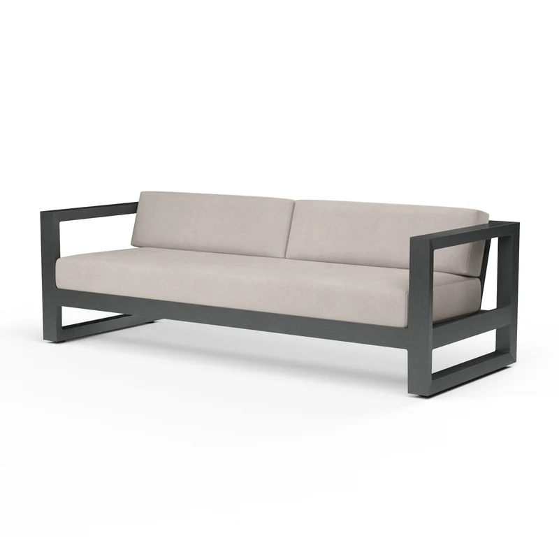 Sunset West - Redondo Sofa w/ Sunbrella Fabric - Slate Finish - SW3801-23 Canvas Natural / 34.65" X 89.96" X 27.36"