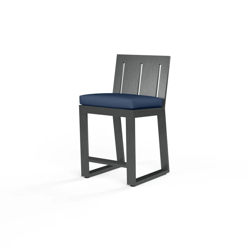 Sunset West - Redondo Counter Stool w/ Sunbrella Fabric - Slate Finish - SW3801-7C Spectrum Indigo / 24.21" X 20" X 40.39"