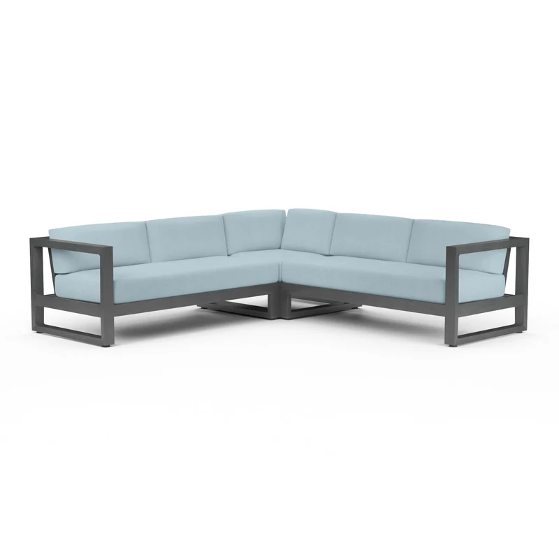 Sunset West - Redondo Sectional w/ Sunbrella Fabric - Slate Finish - SW3801-SEC Canvas Skyline / 96.07" X 96.07" X 27.36"