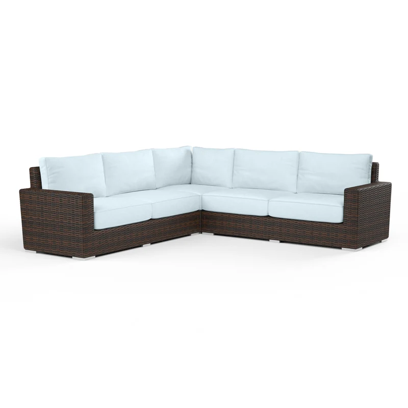Sunset West - Montecito Sectional w/ Sunbrella Fabric - Cognac Finish - SW2501-SEC Canvas Skyline / 36.6" X 36.6" X 33"
