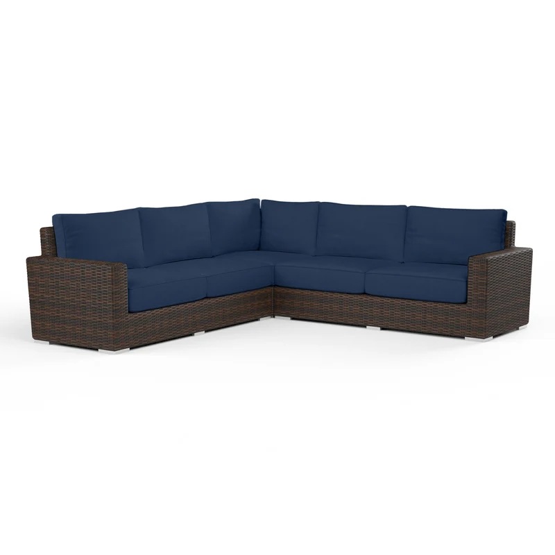 Sunset West - Montecito Sectional w/ Sunbrella Fabric - Cognac Finish - SW2501-SEC Spectrum Indigo / 36.6" X 36.6" X 33"