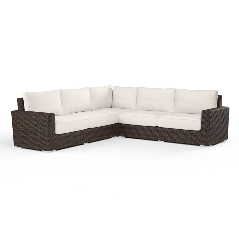 Sunset West - Montecito Sectional w/ Sunbrella Fabric - Cognac Finish - SW2501-SEC Canvas Natural / 36.6" X 36.6" X 33"