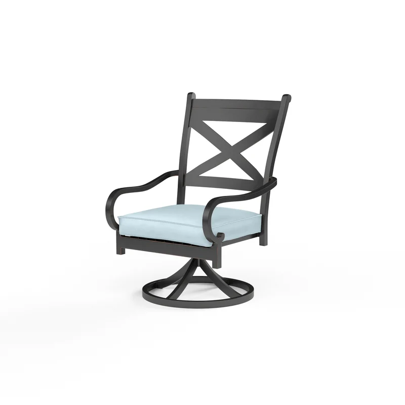 Sunset West - Monterey Swivel Dining Chair - Sunbrella Fabric w/ Welt - Copper Finish - SW3001-11 Canvas Skyline / 26.18" X 23.43" X 38.78"