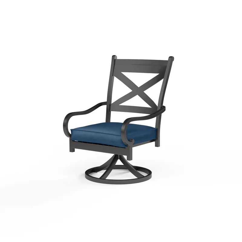 Sunset West - Monterey Swivel Dining Chair - Sunbrella Fabric w/ Welt - Copper Finish - SW3001-11 Spectrum Indigo / 26.18" X 23.43" X 38.78"