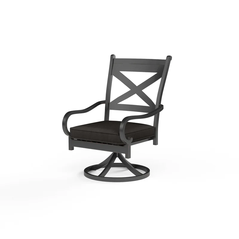 Sunset West - Monterey Swivel Dining Chair - Sunbrella Fabric w/ Welt - Copper Finish - SW3001-11 Spectrum Carbon / 26.18" X 23.43" X 38.78"
