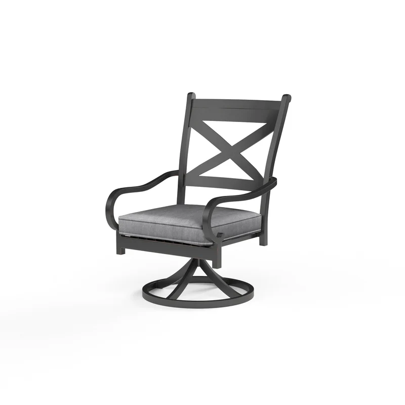 Sunset West - Monterey Swivel Dining Chair - Sunbrella Fabric w/ Welt - Copper Finish - SW3001-11 Canvas Granite / 26.18" X 23.43" X 38.78"
