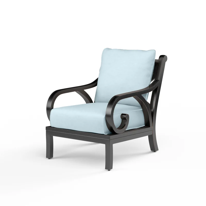 Sunset West - Monterey Club Chair - Sunbrella Fabric w/ Welt - Copper Finish - SW3001-21 Canvas Skyline / 35.63" X 29.53" X 35.83"