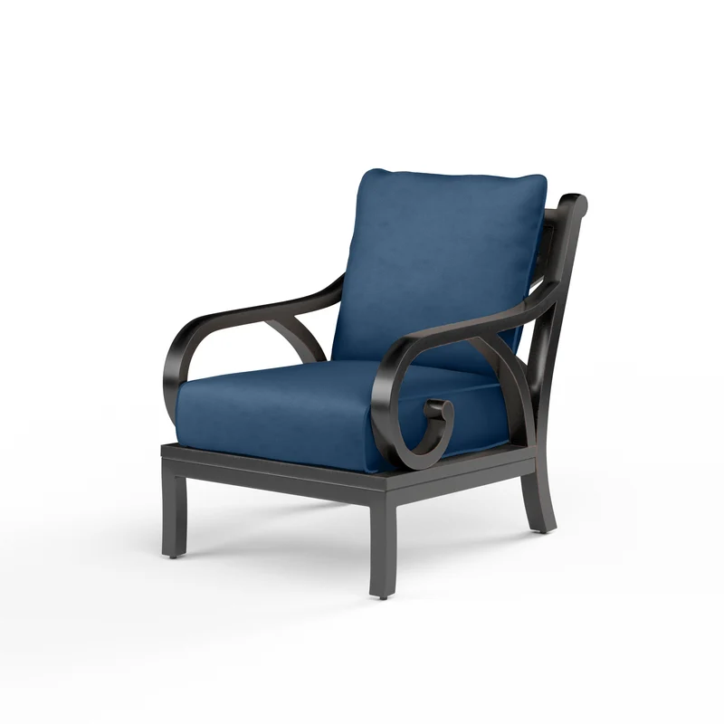Sunset West - Monterey Club Chair - Sunbrella Fabric w/ Welt - Copper Finish - SW3001-21 Spectrum Indigo / 35.63" X 29.53" X 35.83"