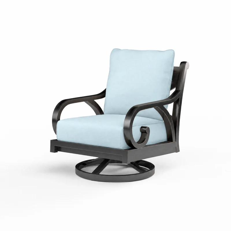 Sunset West - Monterey Swivel Rocker - Sunbrella Fabric w/ Welt - Copper Finish - SW3001-21SR Canvas Skyline / 35.63" X 29.53" X 35.83"