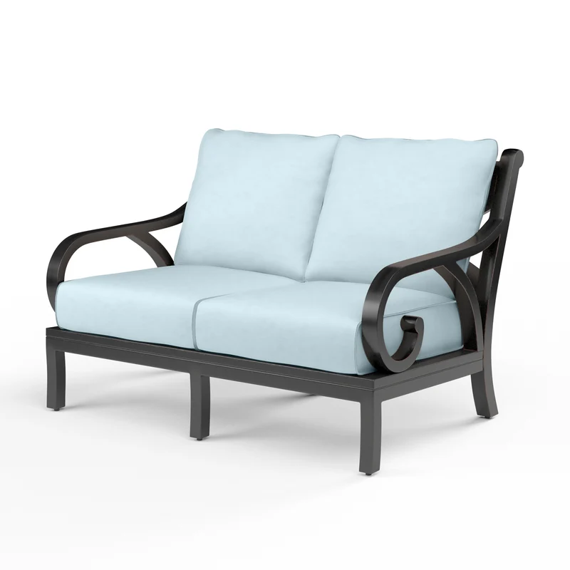 Sunset West - Monterey Loveseat w/ Sunbrella Fabric - Copper Finish - SW3001-22 Canvas Skyline / 35.63" X 55.51" X 35.83"