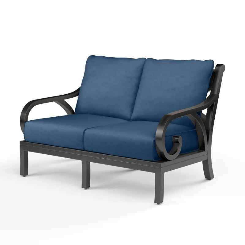 Sunset West - Monterey Loveseat w/ Sunbrella Fabric - Copper Finish - SW3001-22 Spectrum Indigo / 35.63" X 55.51" X 35.83"