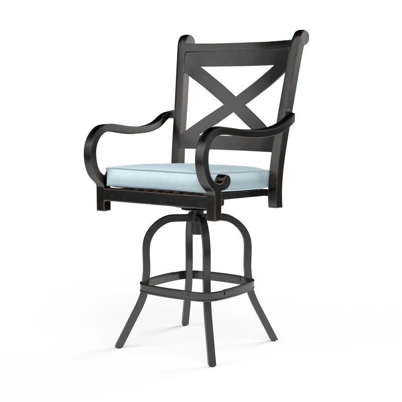 Sunset West - Monterey Barstool - Sunbrella Grade A Farbic w/ Self Welt - Copper Finish - SW3001-7B Canvas Skyline / 25.3" X 23.4" X 51.1"