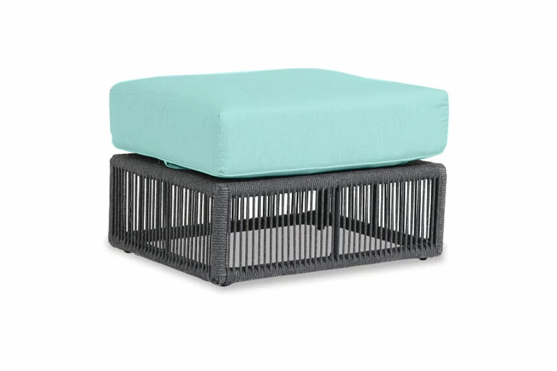 Sunset West - Milano Ottoman w/ Sunbrella Fabric - Slate Finish - SW4101-OTT Dupione Celeste / 22.83" X 27.95" X 11.02"