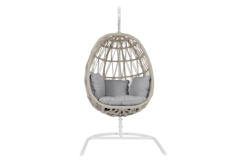 Sunset West - Dana Rope Hanging Club Chair - Sunbrella Fabric w/ Welt - Natural Finish - SW4301-HC Canvas Granite / 47.75" X 44.75" X 82"
