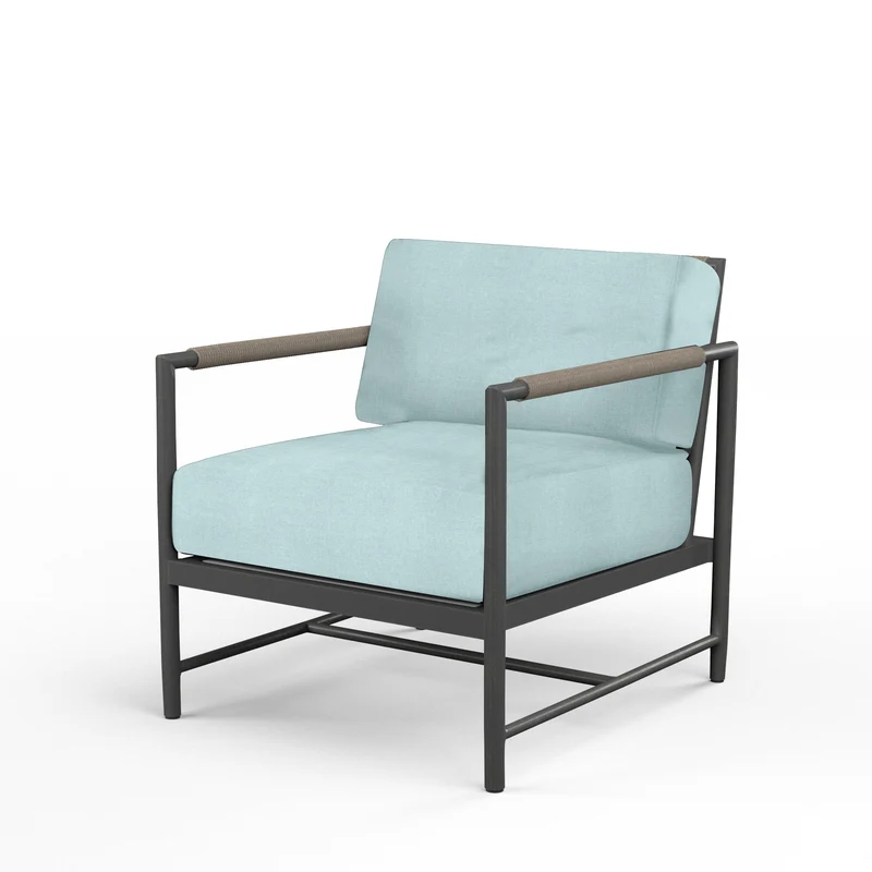 Sunset West - Pietra Club Chair - Sunbrella Fabric No Welt - Graphite Finish - SW4601-21 Dupione Celeste / 31.25" X 26.5" X 29.88"