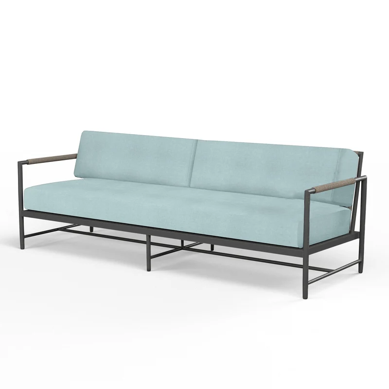 Sunset West - Pietra Sofa w/ Sunbrella Fabric - Graphite Finish - SW4601-23 Dupione Celeste / 30.9" X 86.81" X 30.1"