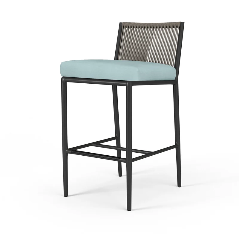 Sunset West - Pietra Counterstool w/ Sunbrella Fabric - Graphite Finish - SW4601-7C Dupione Celeste / 24.75" X 19.25" X 36.88"