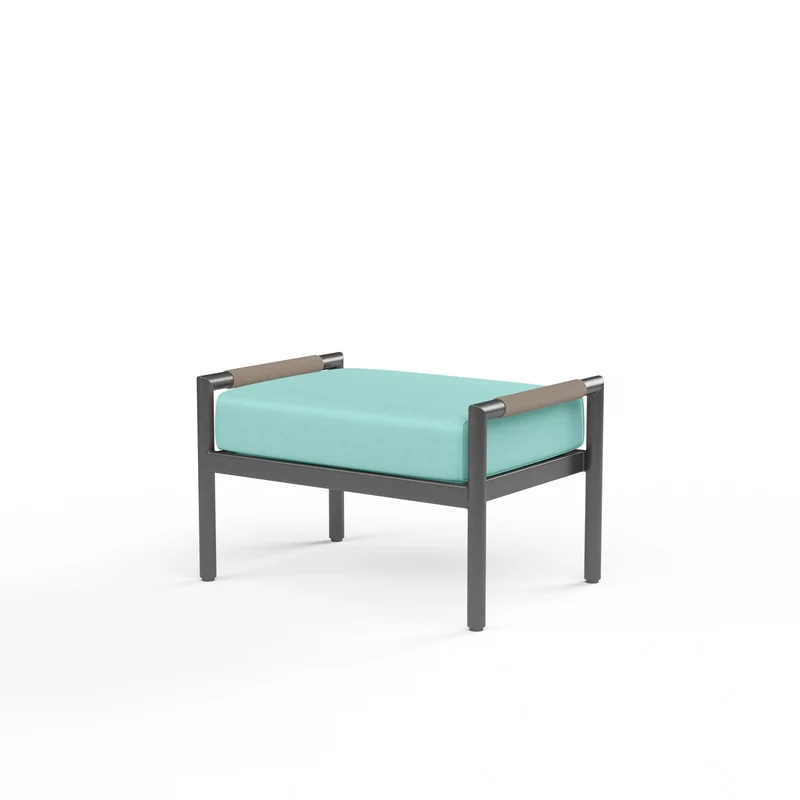 Sunset West - Pietra Ottoman w/ Sunbrella Fabric - Graphite Finish - SW4601-OTT Dupione Celeste / 18.11" X 26.57" X 16.93"