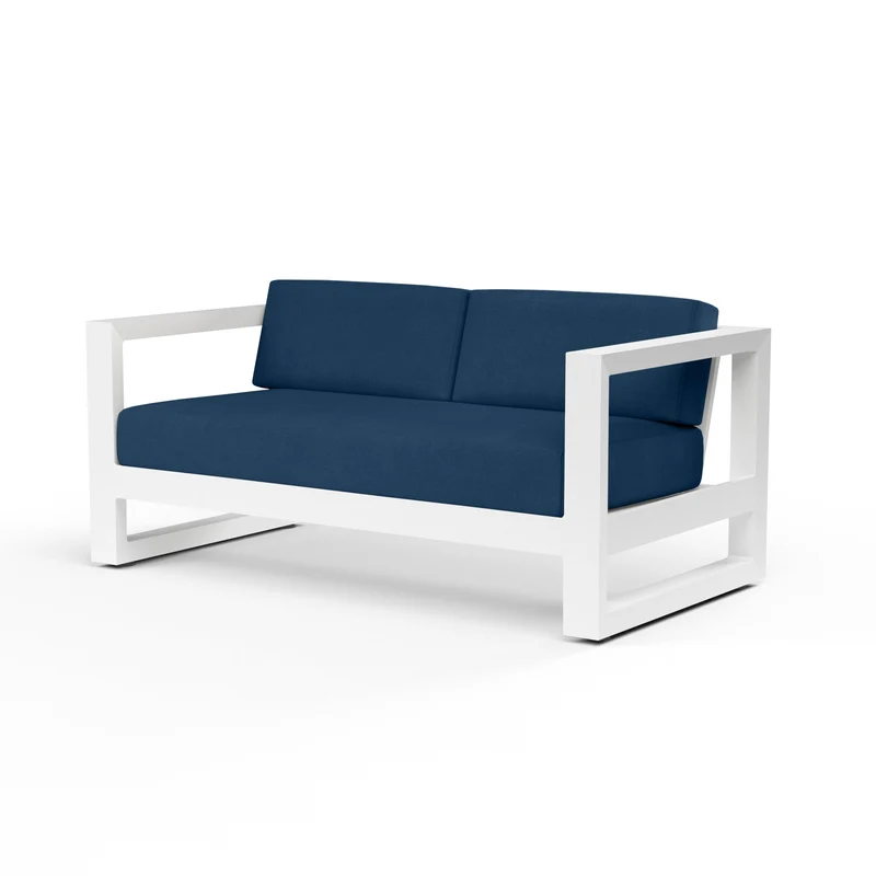 Sunset West - Newport Loveseat w/ Sunbrella Fabric - Frost Finish - SW4801-22 Spectrum Indigo / 34.65" X 64.96" X 27.36"