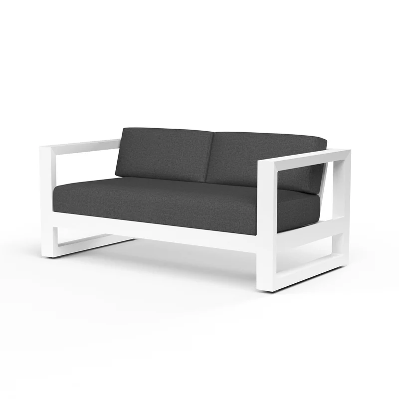 Sunset West - Newport Loveseat w/ Sunbrella Fabric - Frost Finish - SW4801-22 Spectrum Carbon / 34.65" X 64.96" X 27.36"