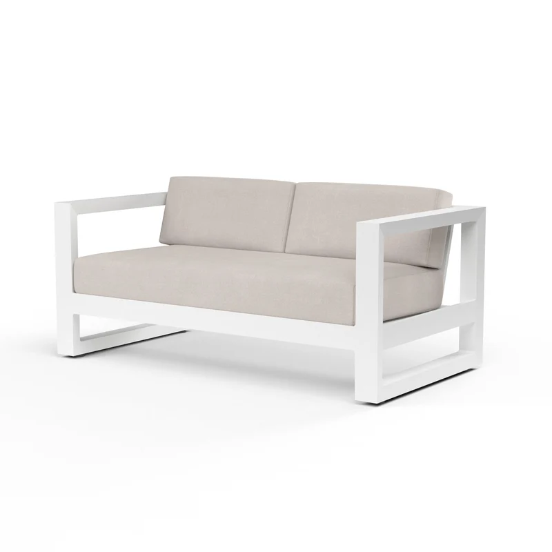 Sunset West - Newport Loveseat w/ Sunbrella Fabric - Frost Finish - SW4801-22 Canvas Natural / 34.65" X 64.96" X 27.36"
