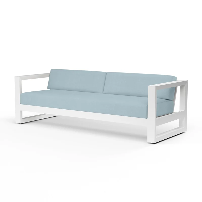 Sunset West - Newport Sofa w/ Sunbrella Fabric - Frost Finish - SW4801-23 Canvas Skyline / 34.65" X 89.96" X 27.36"