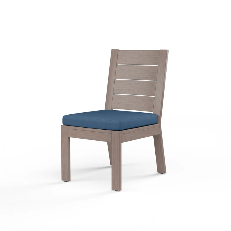 Sunset West - Laguna Armless Dining Chair w/ Sunbrella Fabric - Driftwood Finish - SW3501-1A Spectrum Indigo / 25.39" X 20.28" X 36.42"
