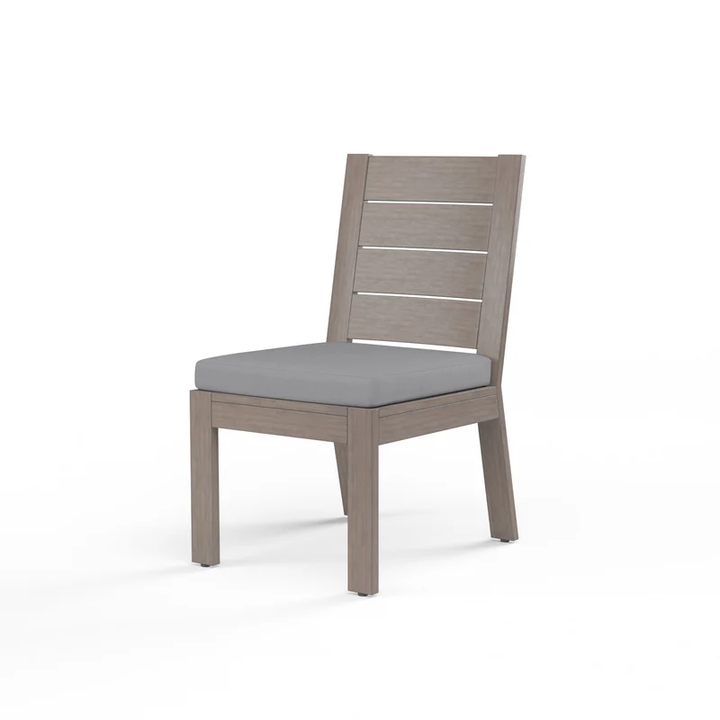 Sunset West - Laguna Armless Dining Chair w/ Sunbrella Fabric - Driftwood Finish - SW3501-1A Canvas Granite / 25.39" X 20.28" X 36.42"
