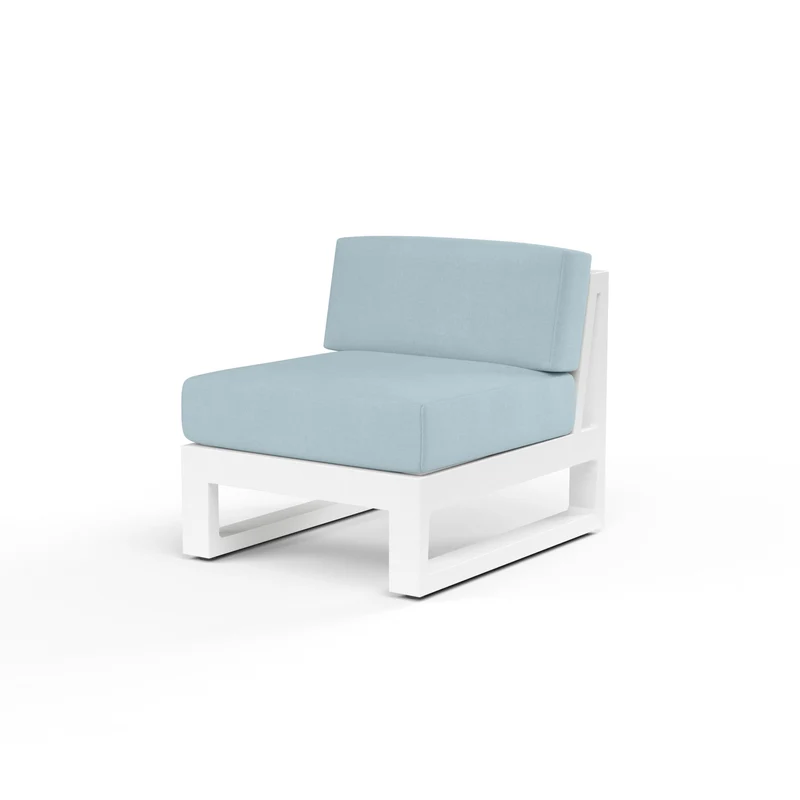 Sunset West - Newport Armless Club Chair - Sunbrella Fabric No Welt - Frost Finish - SW4801-AC Canvas Skyline / 34.65" X 28.94" X 27.36"