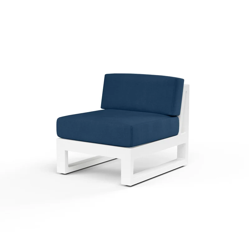 Sunset West - Newport Armless Club Chair - Sunbrella Fabric No Welt - Frost Finish - SW4801-AC Spectrum Indigo / 34.65" X 28.94" X 27.36"