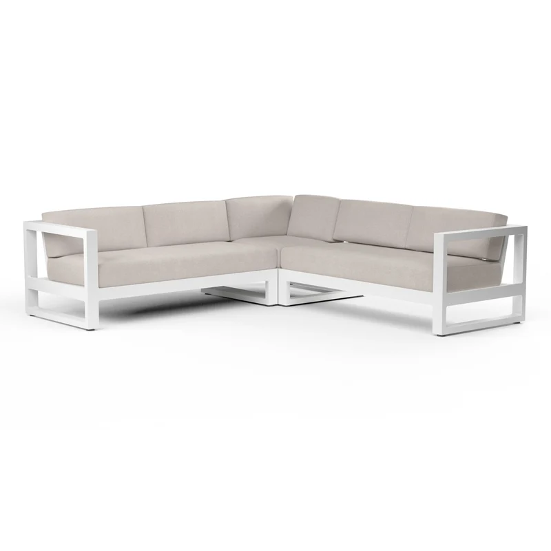 Sunset West - Newport Sectional w/ Sunbrella Fabric - Frost Finish - SW4801-SEC Canvas Natural / 96.07" X 96.07" X 27.36"