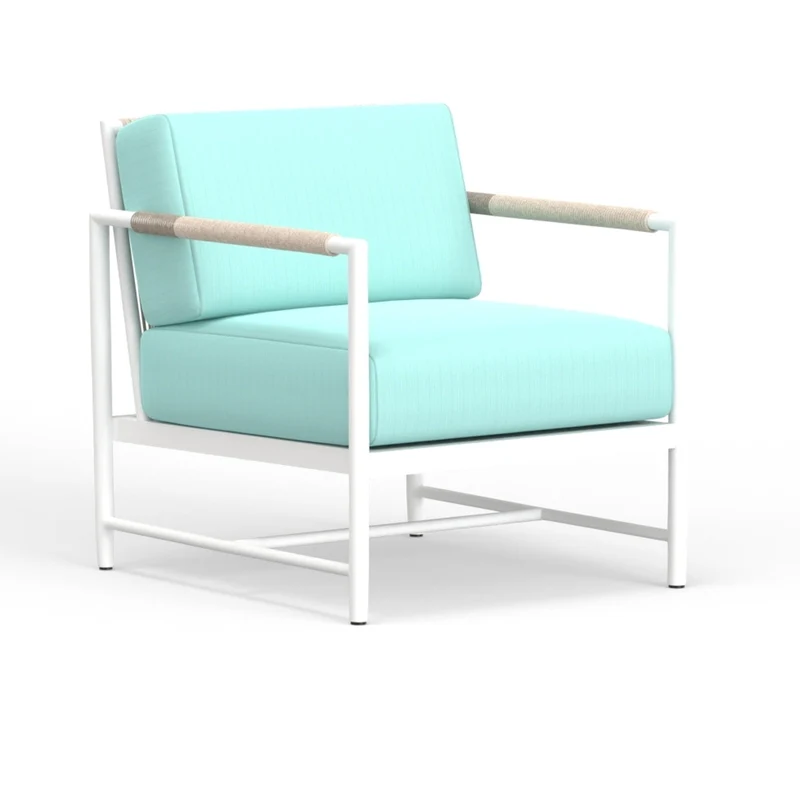 Sunset West - Sabbia Club Chair - Sunbrella Fabric No Welt - White Finish - SW4901-21 Dupione Celeste / 31.38" X 26.5" X 30"