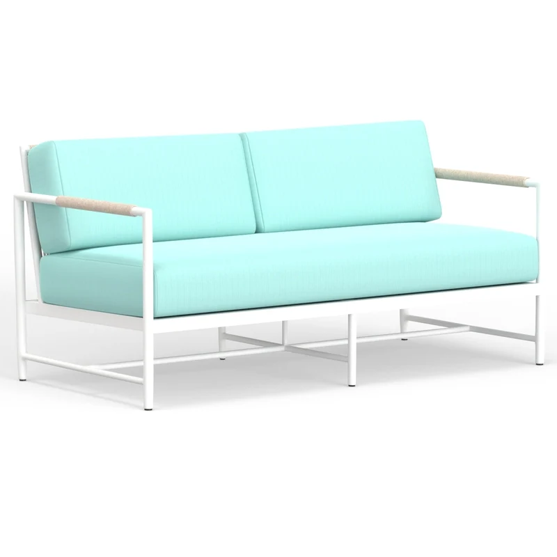 Sunset West - Sabbia Loveseat w/ Sunbrella Fabric - White Finish - SW4901-22 Dupione Celeste / 30.9" X 61.42" X 30.1"